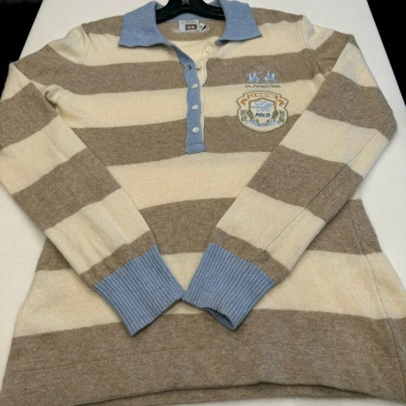 La Martina Polo Women's will cashmere blend V-Neck Sweater - Cream and Brown - Picture 11 of 12
